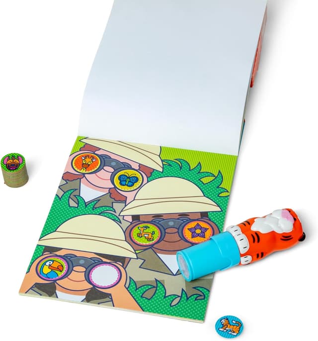 Detalle de Melissa & Doug Sticker WOW! Tiger-Paket – 24-seitiger Aktivitätenblock, Aufkleberstempel und 500 Safari-Aufkleber