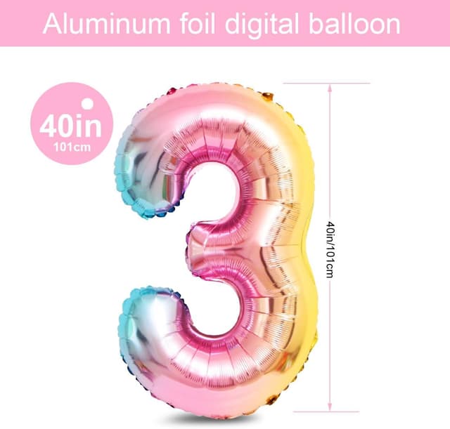 Detalle 2 de Einhorn Luftballon-Set „Zahl 3“ – 3D Folienballons XXL Set mit Regenbogen, Stern und Herz