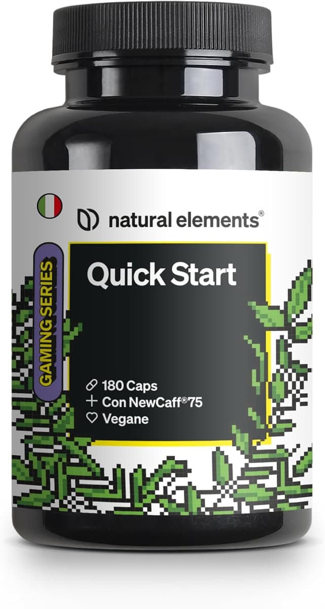 Detalle de natural elements Quick Start – 180 capsule (scorta 6 mesi) con caffeina NewCaff®75, vegane, ad alto dosaggio