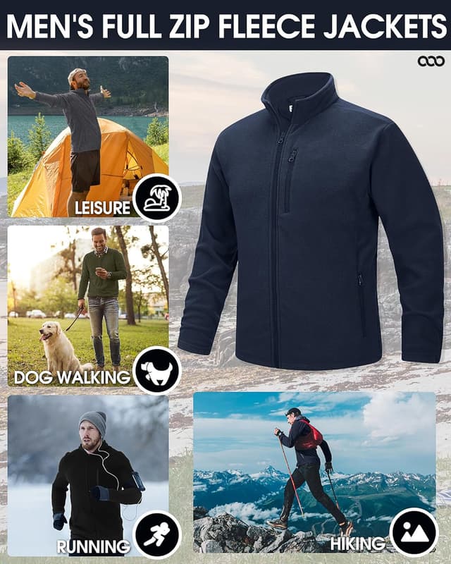 Detalle de 33,000ft Men’s Lightweight Fleece Jacket – Full Zip Microfleece Coat for Outdoor, Hiking & Travel