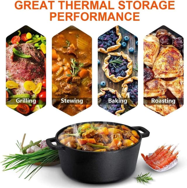 Detalle de Overmont Dutch Oven aus Gusseisen – einsatzfertig eingebrannt, Deckel als Bratpfanne (27 cm) für Küche, Camping & Grill