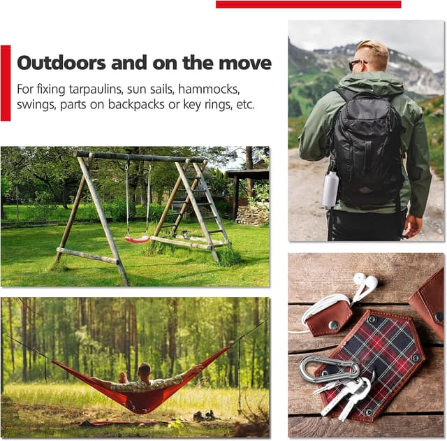 Detalle 2 de RAVN HAMAN 6er Set Karabiner-Haken 8 x 80 mm mit Schnappverschluss (bis 230 kg) aus verzinktem Stahl