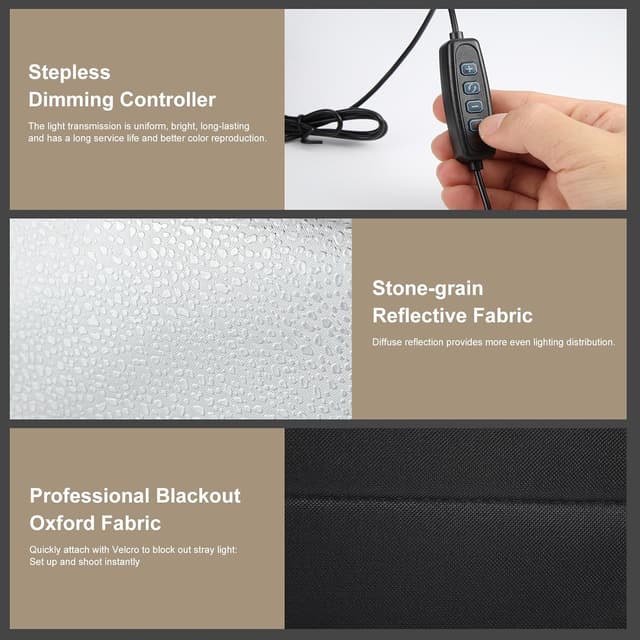 Detalle de PULUZ Mini Photo Light Box 25cm (10-inch) with 104 LED Lights and 6 Double-Sided Backdrops