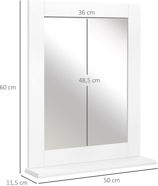 Thumbnail 6 de kleankin Miroir mural de salle de bain moderne blanc avec étagère de rangement 50 x 11,5 x 60 cm