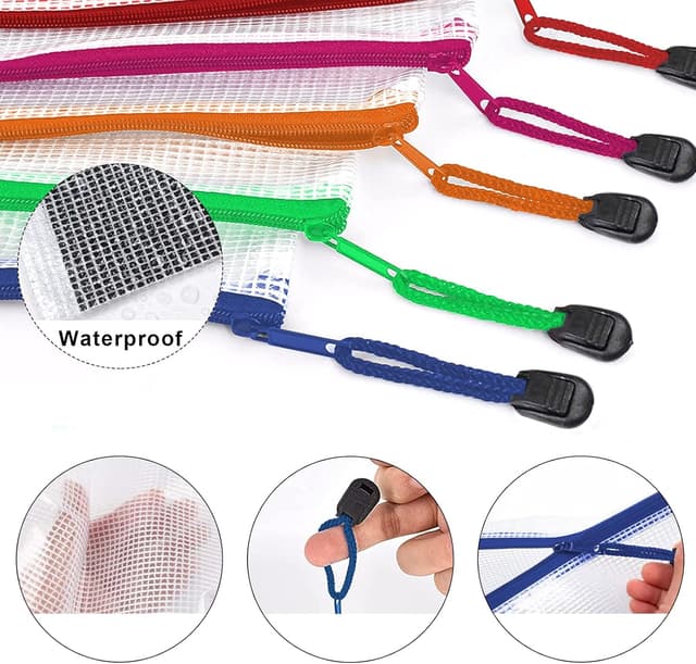 Detalle de Newthinking A5 Zip Plastic Wallets (24 pack) – waterproof mesh zipper file folders for school, office & travel