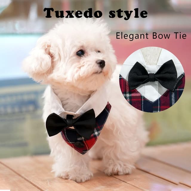 Detalle de MAMORE dog bandana collar (plaid adjustable, washable) – red & white, small