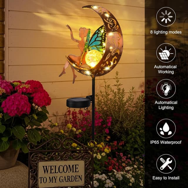 Detalle 2 de ZKLiLi Outdoor Solar Fairy Garden Light – wasserdichte hängende Laterne für Terrasse, Wege & Garten