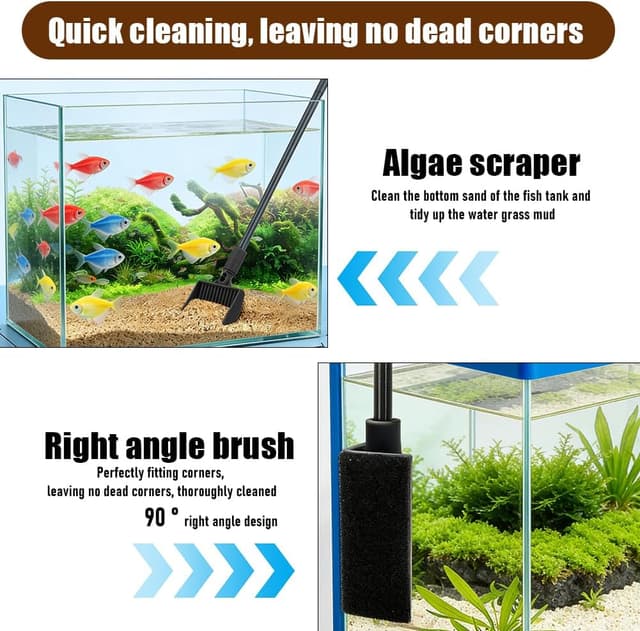 Detalle de MIUUIPI Aquarium Reinigungsset 5-in-1 mit Kescher, Kiesrechen, Algenschaber und Bürsten