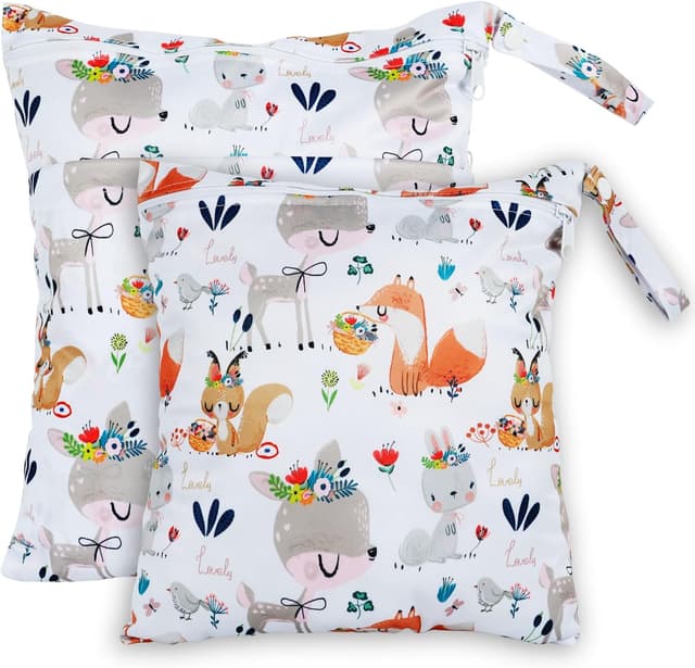 Detalle de Loscarol 2er Set Wetbag (groß) für Kindergarten, Baby-Nappy-/Nassbeutel mit Doppelreißverschluss – Rabbit