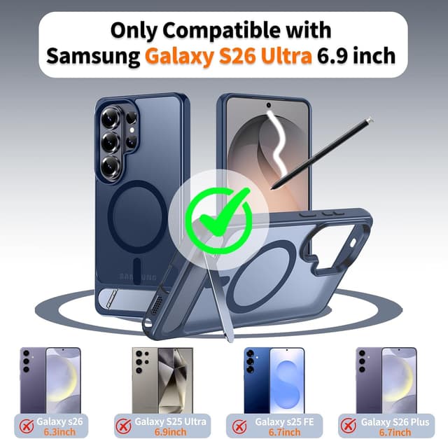 Detalle de Hualele Magnetic for Samsung Galaxy S26 Ultra Case with Built-in Metal Stand (MagSafe, Shockproof)