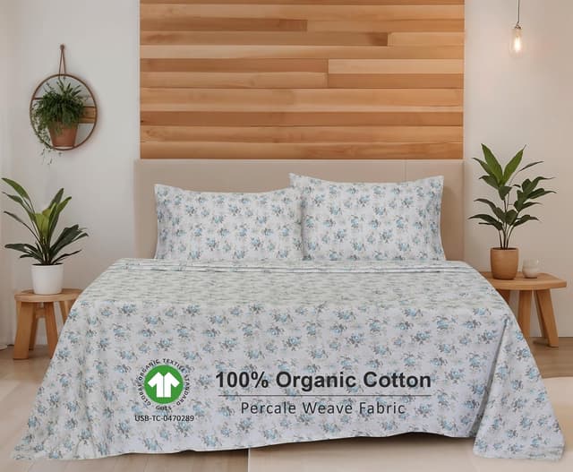 Detalle de RUVANTI 100% Organic Cotton Percale Sheets (Twin XL) – GOTS Certified 3-Piece Set, Deep Pocket 15”