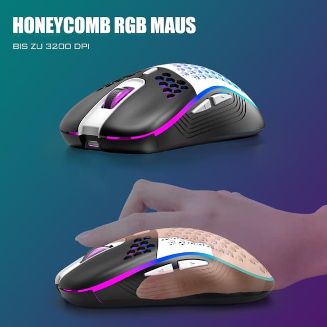 Detalle 2 de RedThunder 75% kabelloses Gaming-Tastatur- und Maus-Set (DE TKL, 85 Tasten) inkl. 7-Farben Honeycomb-Maus, wiederaufladbar – Weiß/Schwarz