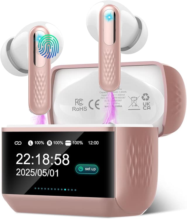 Detalle de ZYHKON AI Écouteur Traducteur instantané 164 langues (ANC/ENC) rose – écran tactile LED, appels & musique