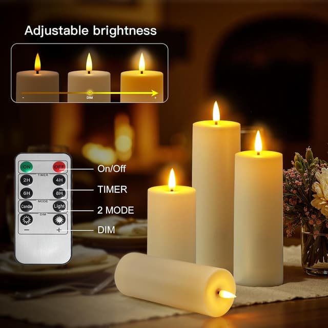 Detalle 2 de Set Ketom 8 candele LED Fiamma Oscillante con telecomando e timer (avorio) per esterni