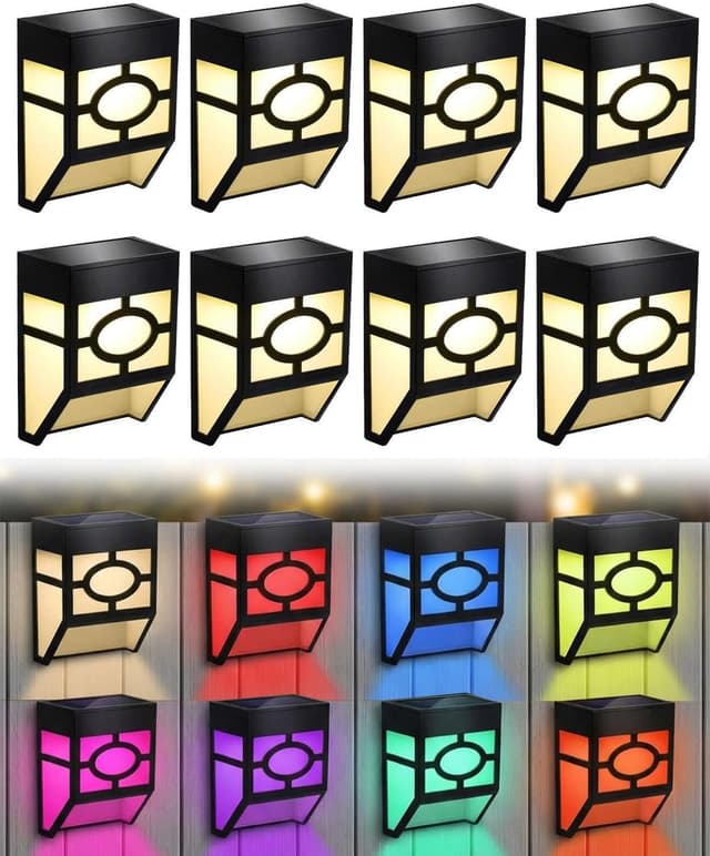 Detalle de Lulizar Solar Outdoor Garden Lights (8-Pack) – IP65 Waterproof Solar Fence Lights, Warm White & Multi-Colour Changing