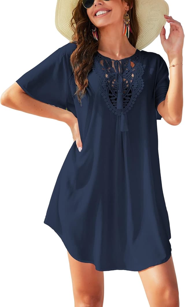 Detalle 2 de Ekouaer copricostume donna con scollo a V e pizzo, vestito estivo tipo bikini cover-up