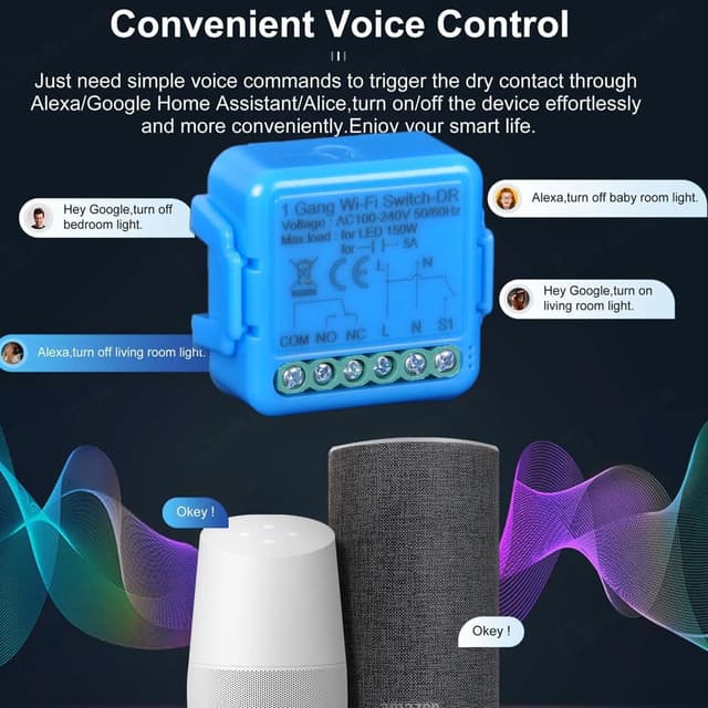 Detalle 2 de Yueyang WiFi Smart Switch 220V (Tuya/Smart Life) con relè e contatto a secco, controllo da app e vocale