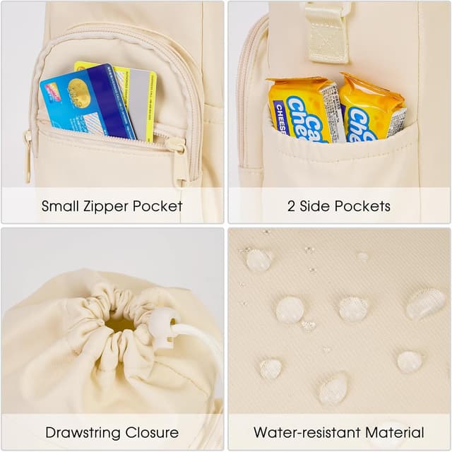 Detalle 2 de Sportsnew insulated water bottle carrier sling bag with phone pocket, 1L capacity, pure beige