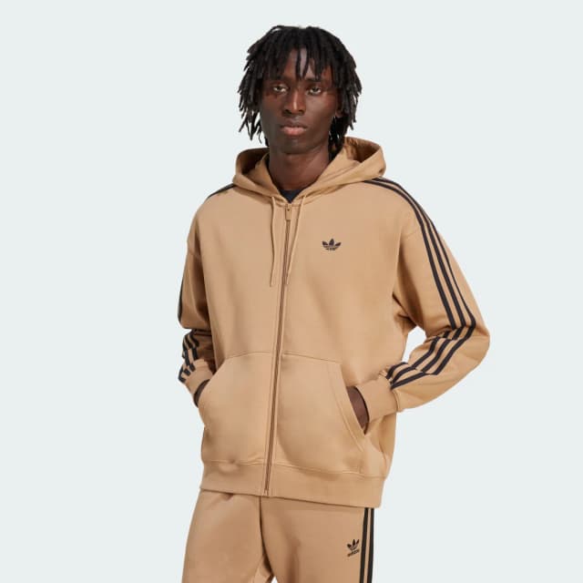 Detalle de Chaqueta holgada con capucha adidas Adicolor (beige)