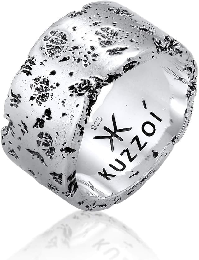 Detalle de Kuzzoi Herrenring 12,5 mm aus 925 Sterling Silber, handgeschmiedet & gehämmert (Ringgröße 60–66)