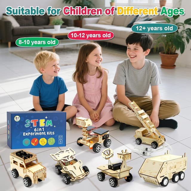 Detalle 2 de STEM Car Toys 6-in-1 Wooden Engineering & Electronics Kit (Age 8–14) — Build 6 Vehicles