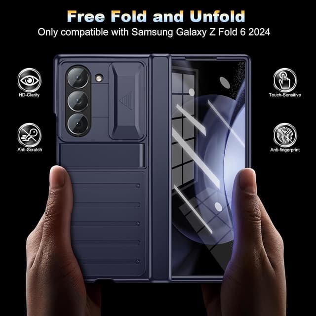 Detalle 2 de for Samsung Galaxy Z Fold6 Slim Hinge Stand Case with Screen Protector (Blue)