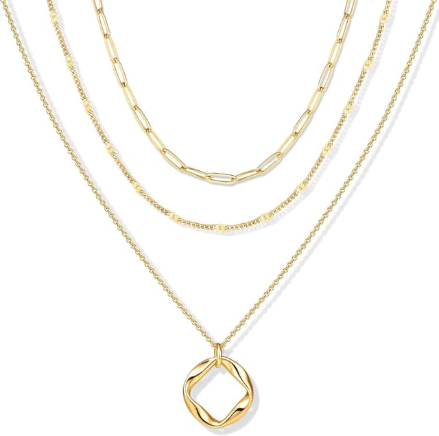 Detalle de FENNELISA 3er Set Damen-Halsketten mit Layering-Look, Silber 925 vergoldet, verstellbar