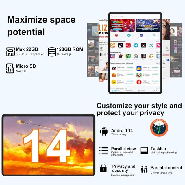 Thumbnail 2 de DMOAO Tablet Android 14 22GB RAM