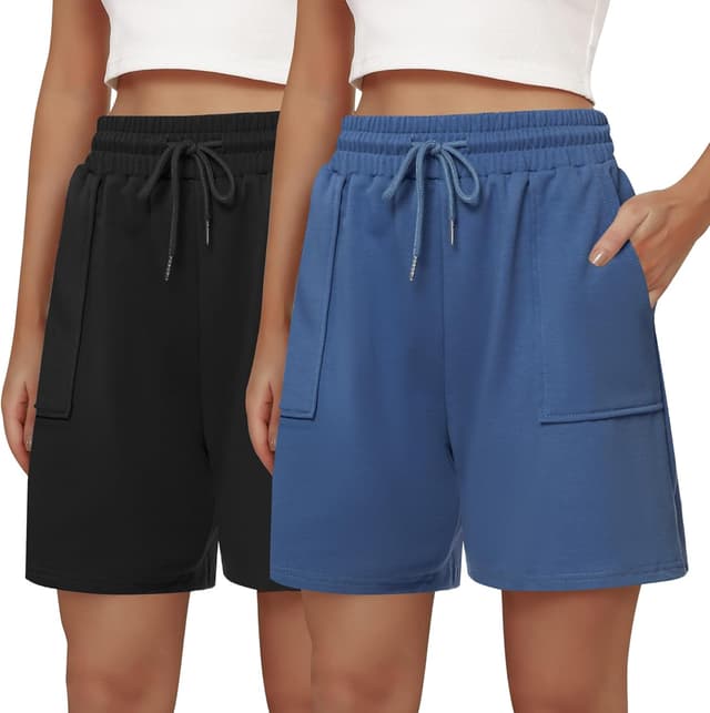 Detalle de Cowasto Women’s Cotton Sweat Shorts with Pockets and Drawstring Waist (7" Inseam)