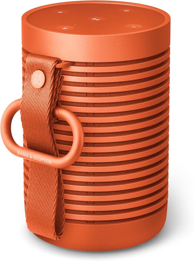 Detalle 2 de Bang & Olufsen Beosound Explore (Bonfire Orange) — enceinte Bluetooth portable étanche IP67, son True360 et jusqu’à 27 h d’autonomie