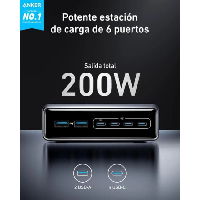 Detalle 2 de Anker Prime Charger Estación de Carga 6 Puertos USB-C ⚡