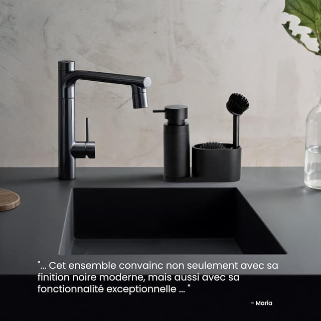 Detalle de Black Sweden Home distributeur de savon avec porte-éponge et brosse pour évier de cuisine