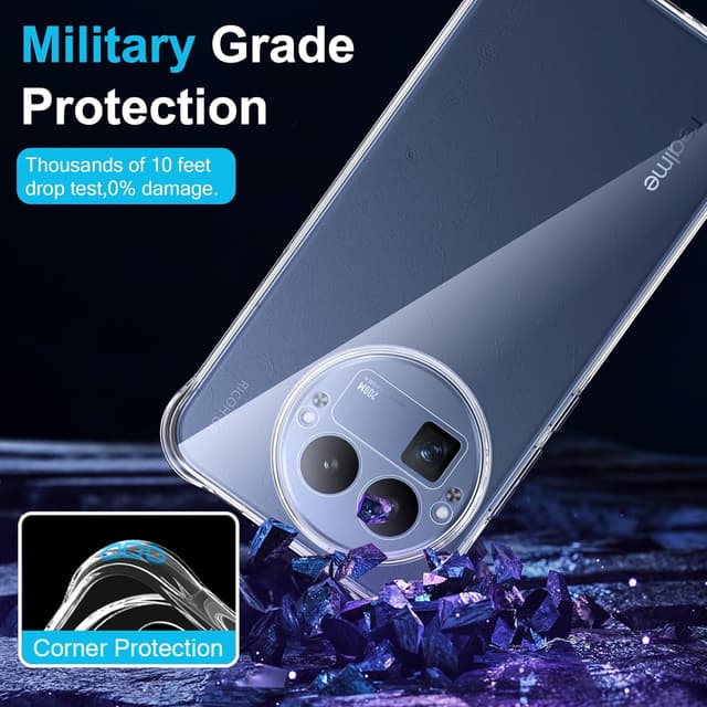 Detalle de FDHYFGDY Hülle für Realme GT 8 Pro (TPU + Schutzfolie) transparent – stoßfest, kratzarm