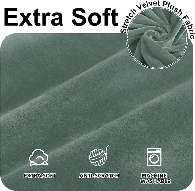Detalle de Ystyle Copridivano in velluto per 3 posti con braccioli: copridivano universale antigraffio antiscivolo in verde chiaro