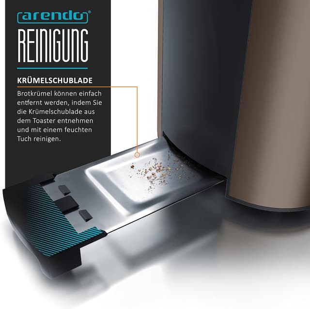 Detalle de arendo Edelstahl-Toaster Langschlitz für 4 Scheiben mit Auftaufunktion und Restzeitanzeige (Bronze Design)
