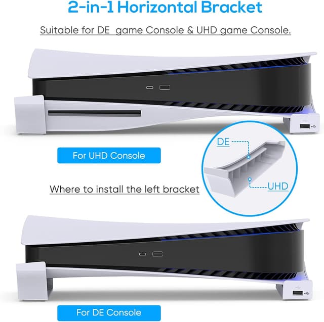 Detalle de FYOUNG Horizontale Halterung für PS5 Disc & Digital (rutschfeste Pads, 4 USB-Ports)