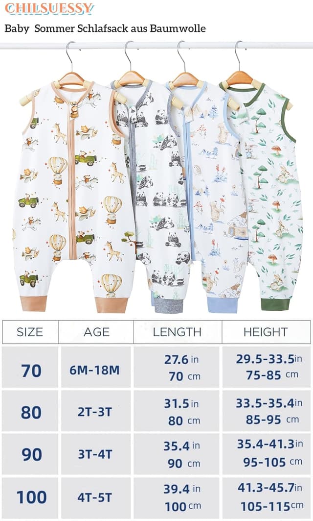 Detalle 2 de Chilsuessy 2er Pack Baby-Schlafsack Sommer mit Füßen 0,5 TOG aus 100% Baumwolle (0,5 TOG) – Pilzkaninchen & Panda Home