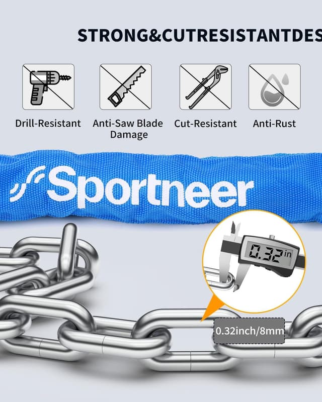 Detalle 2 de Sportneer lucchetto a catena 8 mm per bici