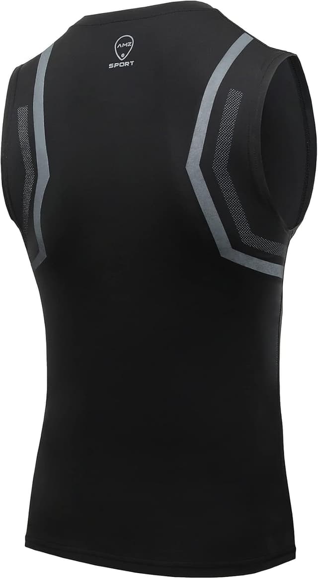 Detalle de AMZSPORT Canotta Compressione Uomo con asciugatura rapida e logo riflettente per palestra, running e body building