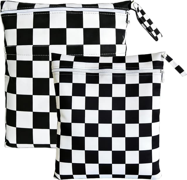 Detalle de TRASUN Wet Bag für Kindergarten & Wickeln – Nasstasche im 2er-Set (Schwarzweiß)