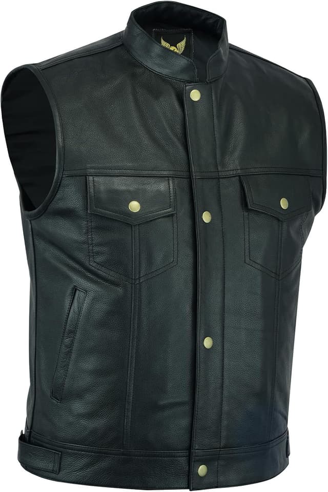 Detalle de Leatherick Chaleco de cuero para moto