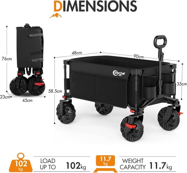 Detalle de Portal Beach Trolley on Wheels for Sand (with Brakes) – Heavy-Duty Folding Beach Wagon
