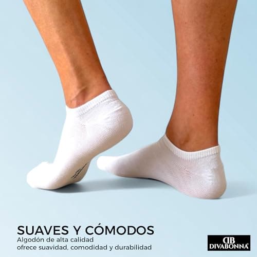 Detalle 2 de DIVABONNA 12 pares de calcetines tobilleros (hombre y mujer) de algodón transpirable en blanco y negro, talla 40-46