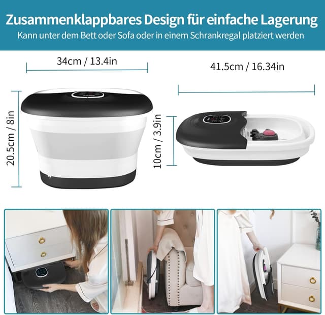 Thumbnail 6 de Fußsprudelbad mit Massage & Heizfunktion (16 Shiatsu-Rollen) – faltbares Fußmassagegerät mit Fernbedienung und Timer