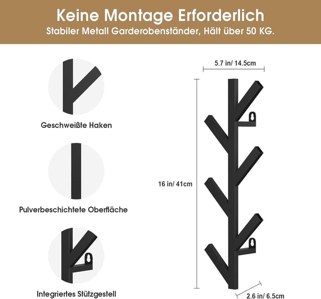 Detalle de LOFTPLUS Perchero de Pared Moderno 41 cm