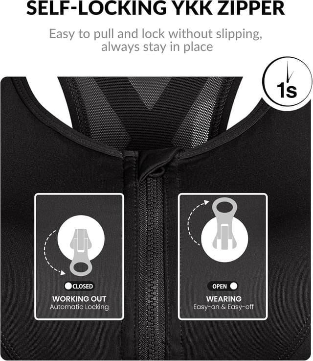 Detalle de Yvette High Impact Zip Front Sports Bra with Mesh Racerback for Women (High Support)