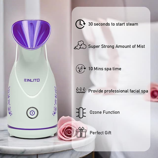 Detalle de KINLITO Nano Ionic Facial Steamer with Warm Mist (Portable Facial Humidifier) — Purple