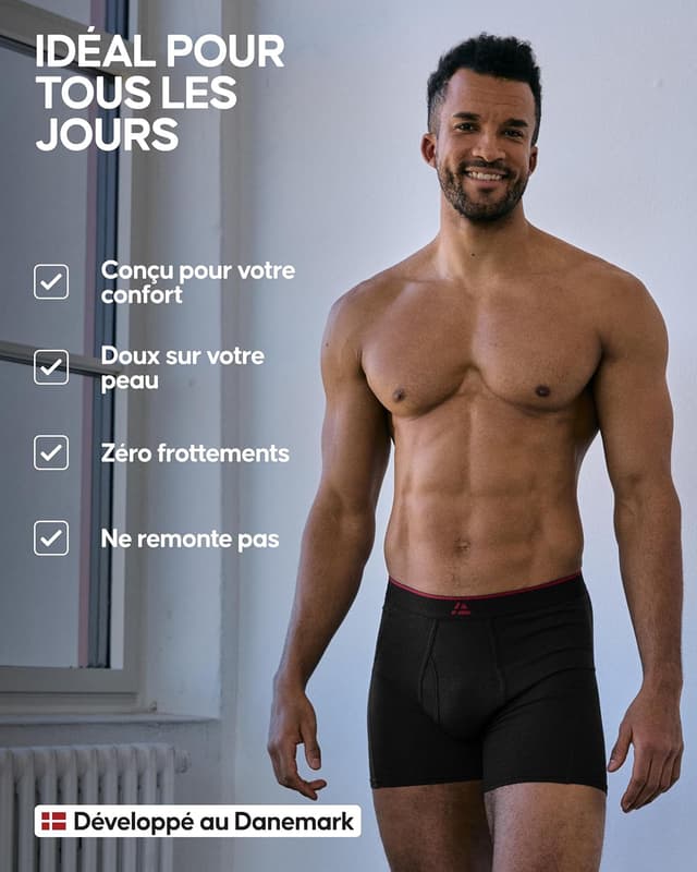 Detalle de DANISH ENDURANCE Boxer en bambou pour hommes (lot de 6 ou 10) : doux, respirant et antibactérien