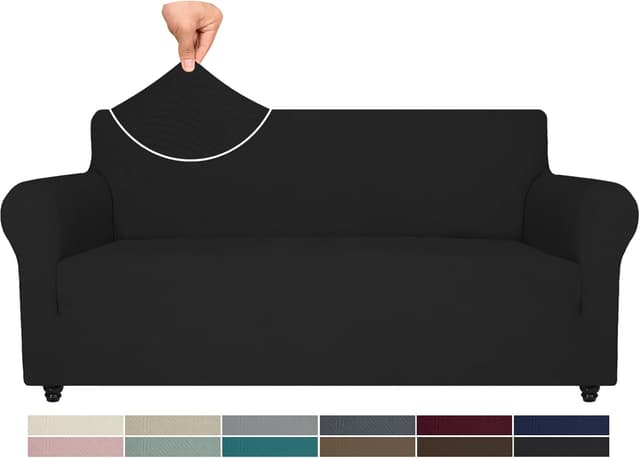 Detalle de Ystyle copridivano 3 posti con braccioli antigraffio lavabile elasticizzato, nero