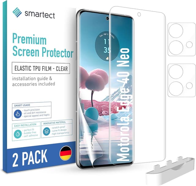 Detalle de smartect Protecteur d’écran TPU (2 + 2 pièces) pour Motorola Edge 40 Neo — écran + protection caméra